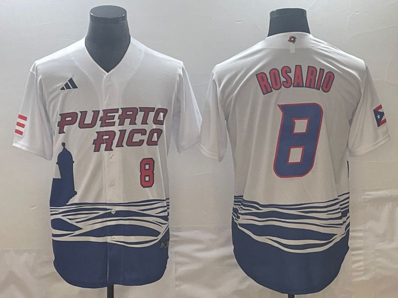 Men 2023 World Cub Puerto Rico #8 Rosario White Nike MLB Jersey9